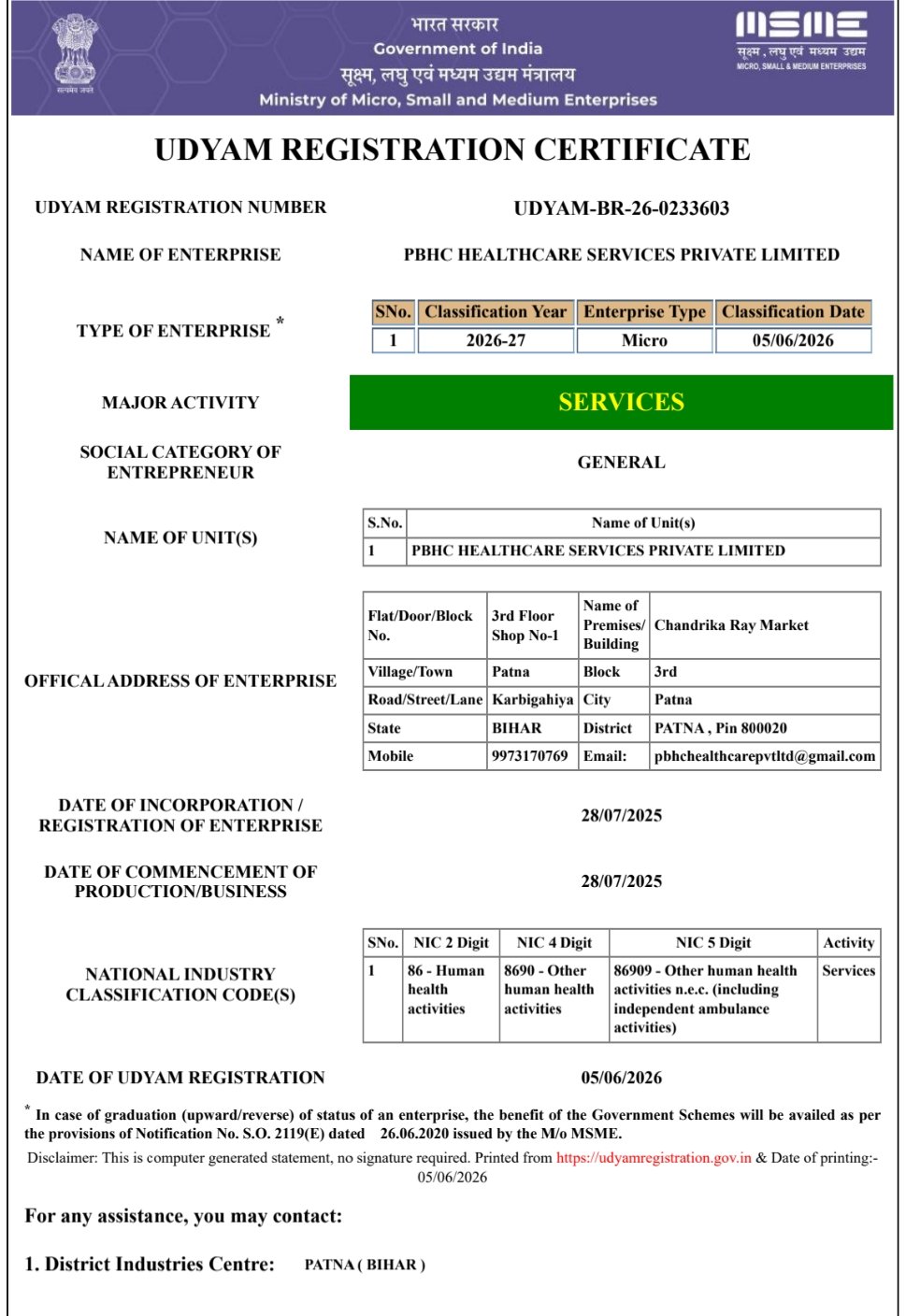 Registration Certificate